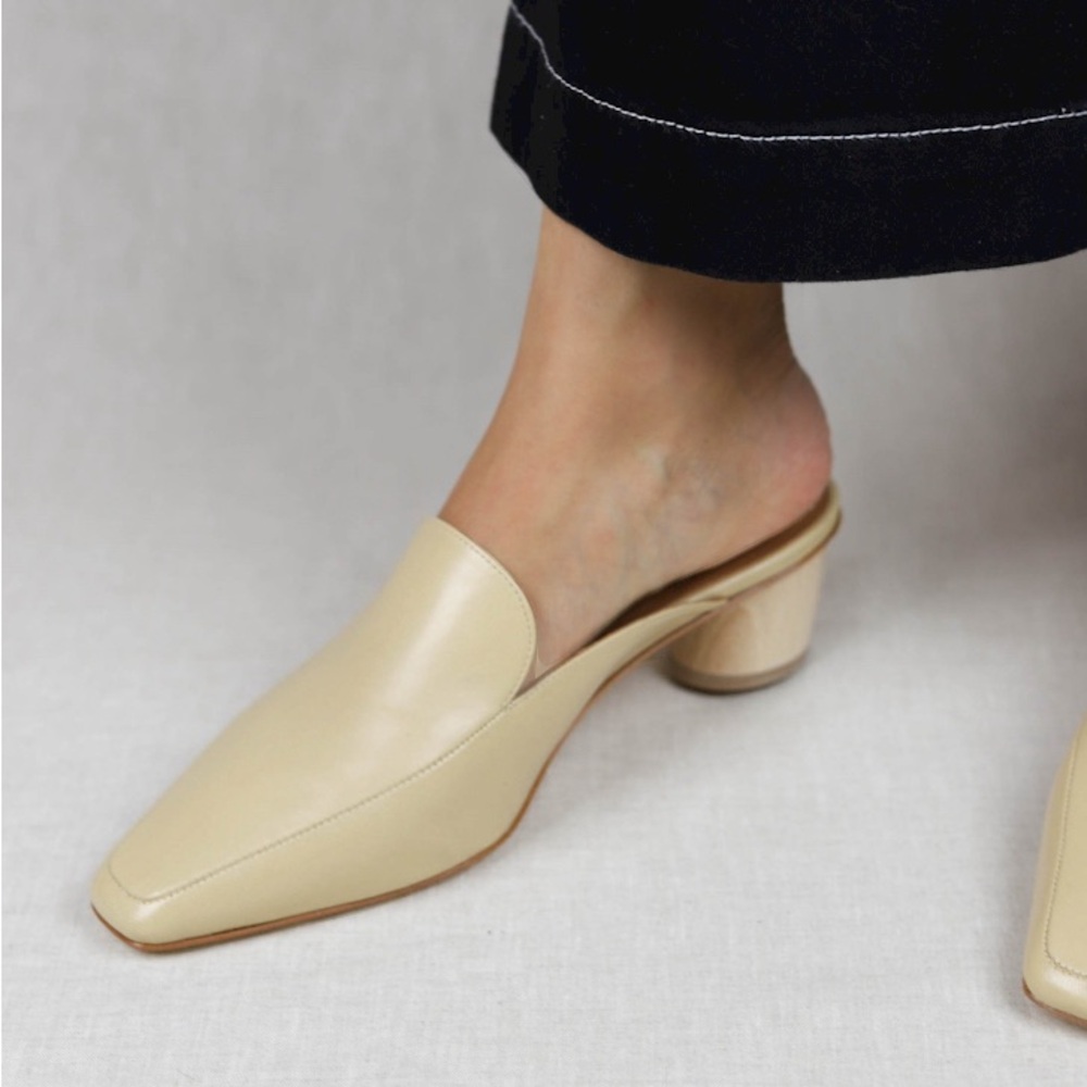 Loq Belen Mules - Mid Heel Slides Leather Mules Honey Cream Color Size 37 6.5